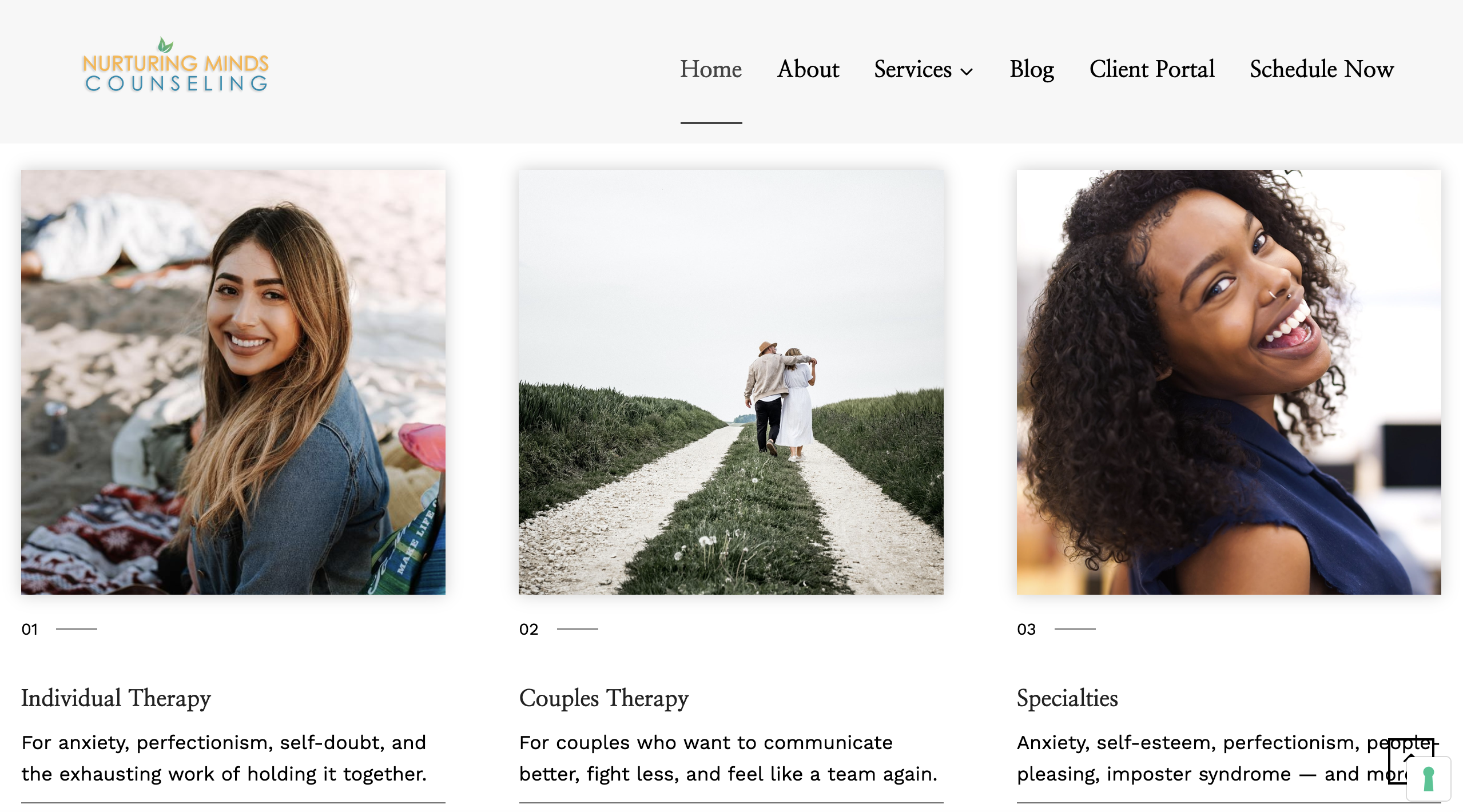 Nurturing Minds Counseling website